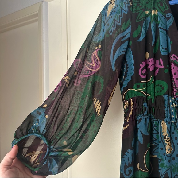Zara Black/Multicolored Paisley Print Chiffon Balloon Sleeve Mosaic Dress NWT XS - Picture 11 of 16